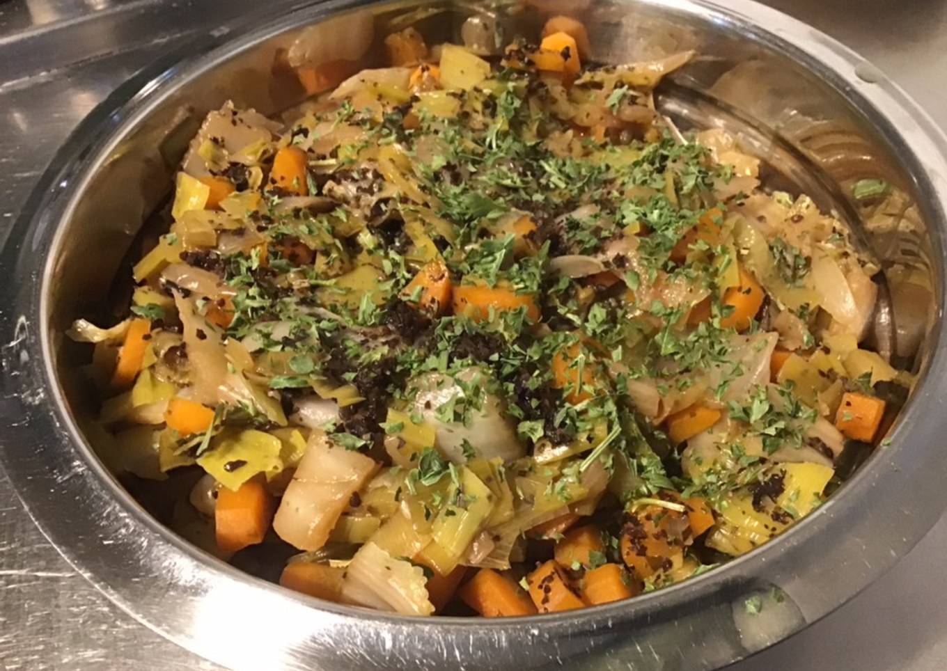 Wok de Chou chinois,poireaux et carottes sautés aux six parfums