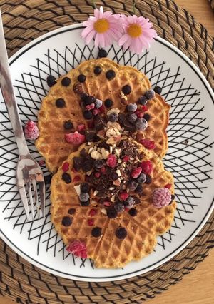 Una foto de Waffles o pancakes de camote o papa dulce 🍠