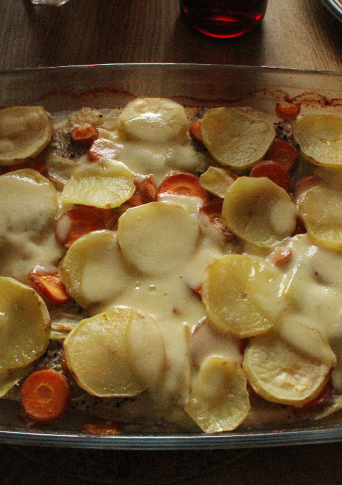 Una foto de Sanguche al horno, de papas con bacalao al diome