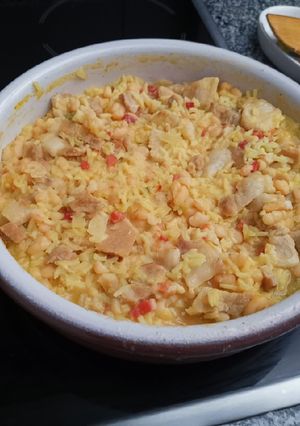 Una foto de Arroz con alubias y panceta