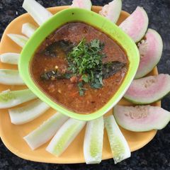 A picture of Kale chane chick peas in coconut gravy.