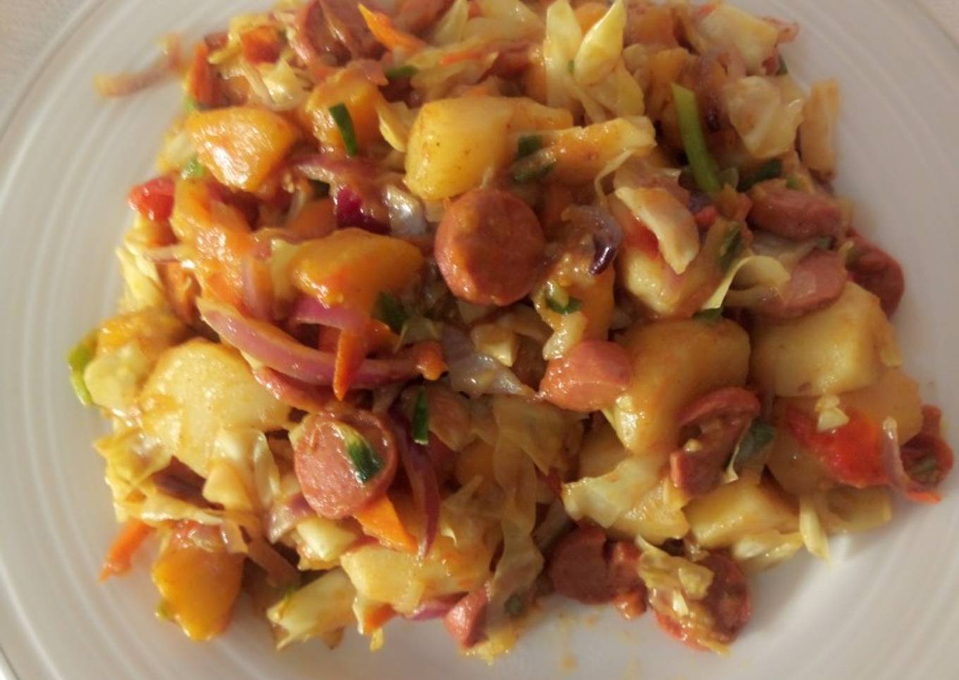 Plantain and Irish potatoes in curry veggies