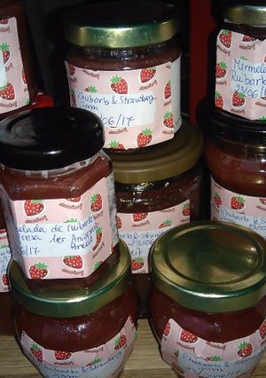 A picture of Rhubarb and strawberry jam.