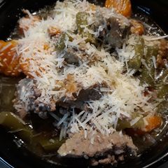 A picture of Beefy Vegetable Soup with Meatballs low carb.