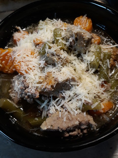 A picture of Beefy Vegetable Soup with Meatballs low carb.
