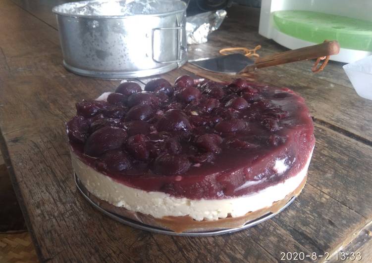 Step by step membuat Easy cherry cheese cake in a summer vibe