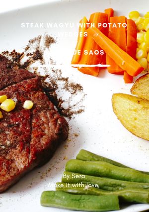Foto resep Steak wagyu with potato wedges and barbeque sous