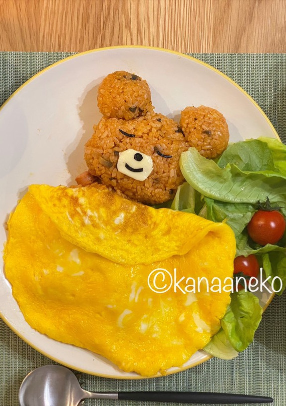 Gambar Teddy bear omurice - Japanese ketchup fried rice with omelette 🧸💝