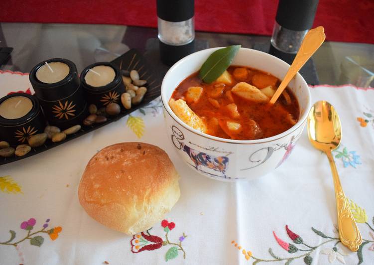 Hot and spicy potato soup with homemade pasta