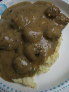 A picture of Jalapeño Meatballs Mashed Potatoes and Jalapeño Gravy.