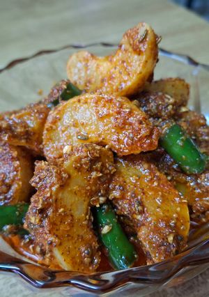 A picture of Amla pickle in mustard oil.