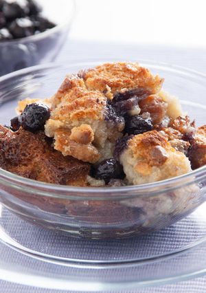 A picture of Creamy Blueberry Bread Pudding.