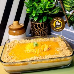 A picture of No Bake Eggless No Gelatin No Agar agar Three Layer Mango Cheesecake.