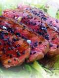 Tagliata di chianina con wasabi e riduzione di aceto balsamico e miele di acacia