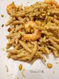 Trofie integrali, pesto di pistacchi, gamberi e limone