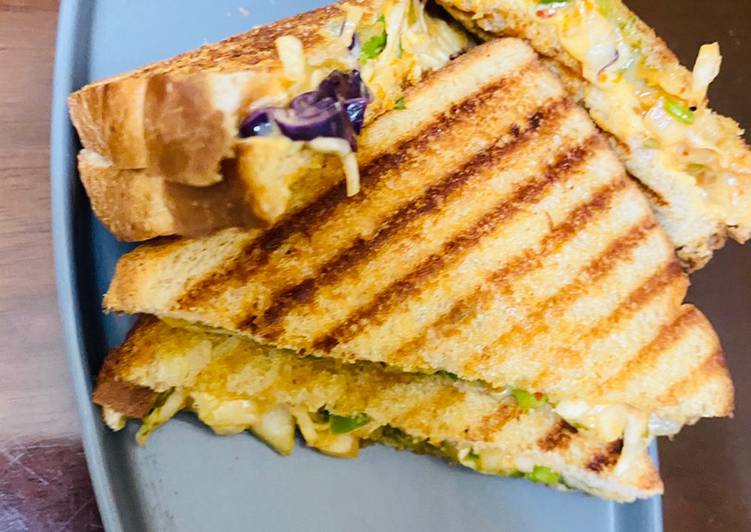Simple Way to Make Any-night-of-the-week Schezwan veg grilled sandwich