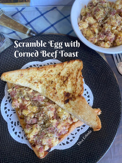 Foto resep Scramble Egg with Corned Beef Toast