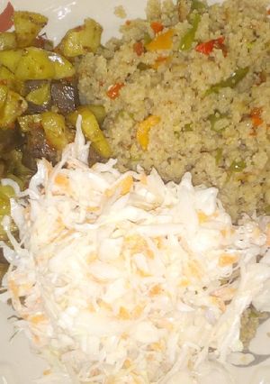 A picture of Cous cous with couslow.