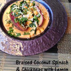 A picture of Braised Coconut Spinach & Chickpeas with Lemon.