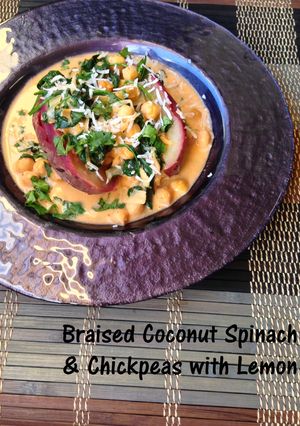 A picture of Braised Coconut Spinach & Chickpeas with Lemon.