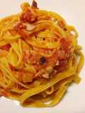 Tagliatelle al ragù di baccalà e melanzane