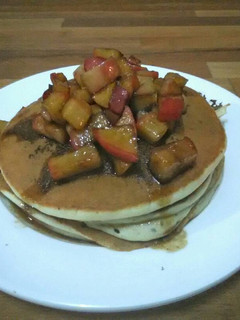 A picture of McDonald's Vanilla Smoothie Pancakes with Homemade Cinnamon-Apple Syrup.