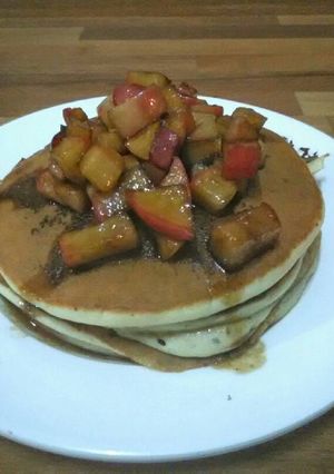 A picture of McDonald's Vanilla Smoothie Pancakes with Homemade Cinnamon-Apple Syrup.