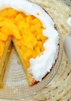 A picture of Tres Leches and Peach Layer Cake.