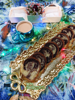 عکسی از دستور کیک دو رنگ زعفرانی کاکائویی (برای ولادت حضرت علی اکبر علیه السلام💖)