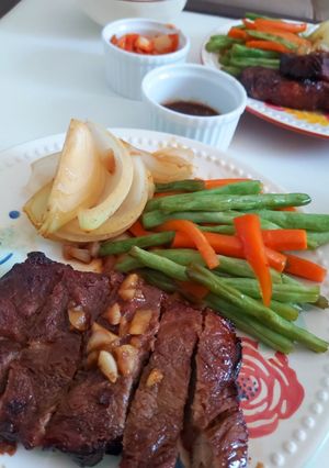 Hình của món BEEFSTEAK KIỂU NHẬT (nồi chiên không dầu, chảo).