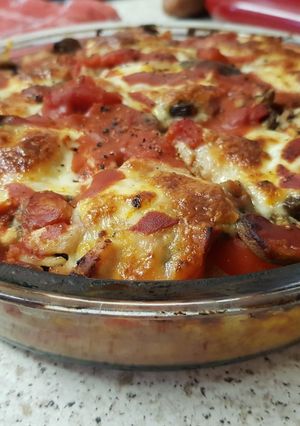A picture of Layered Chicken, mushroom and Parma ham bake 😀.