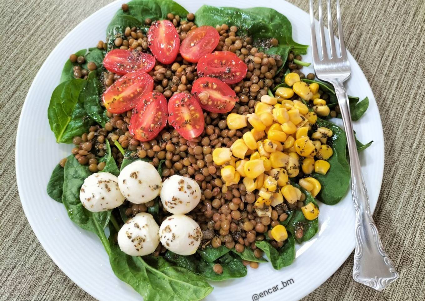 Ensalada de lentejas con brotes de espinaca