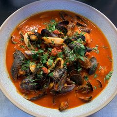 Seafood stew with tomato and chorizo A picture of Seafood stew with tomato and chorizo.