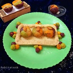 A picture of Instant Colorful halwa laddus.