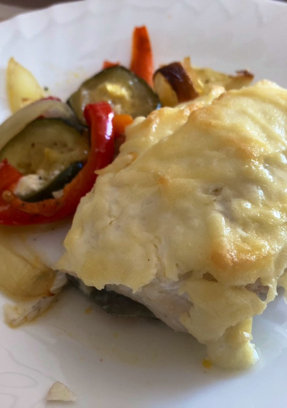 Una foto de Bacalao al horno súper ali-oli