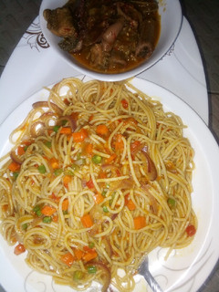A picture of Spaghetti with offals soup.