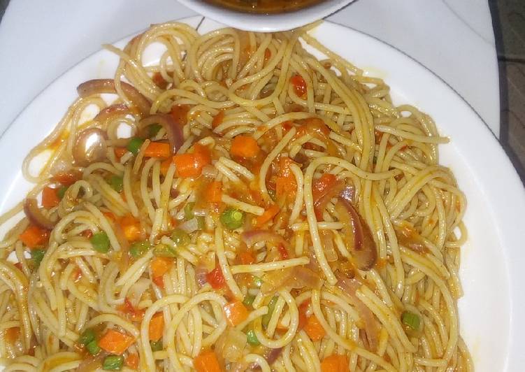 Spaghetti with offals soup