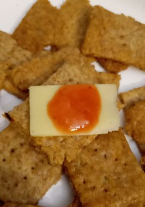 A picture of Homemade cheddar crackers. Baked in Airfryer.😋😋.