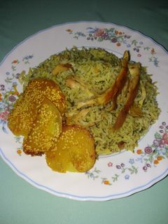 عکسی از دستور سبزی پلو با مرغ ریش شده