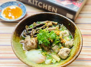 Hình của món Nui Nấu Mọc Nấm Lộc Nhung.