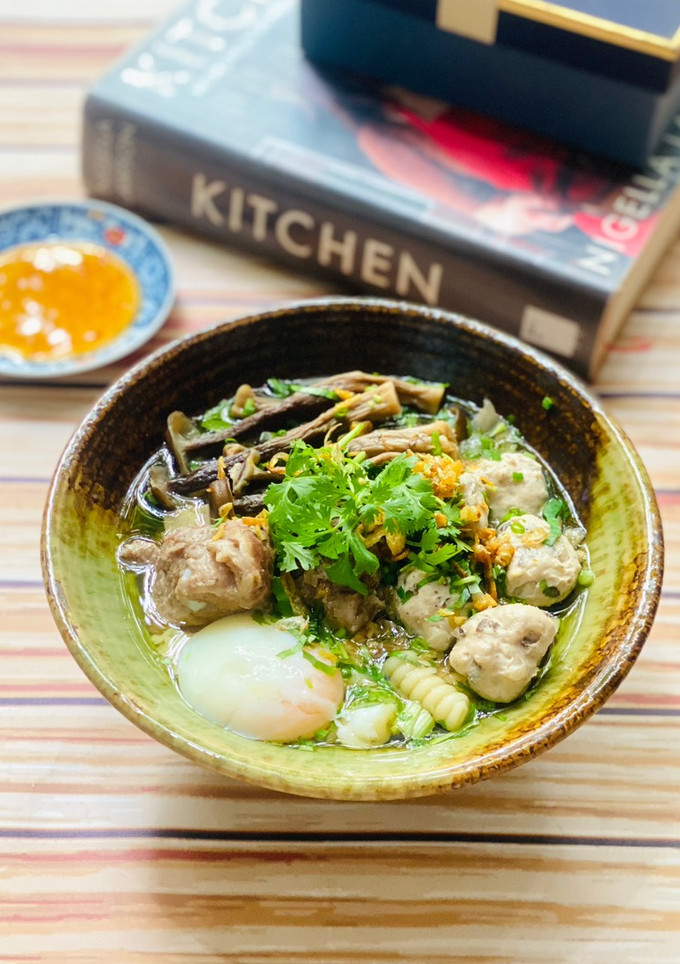 Hình của món Nui Nấu Mọc Nấm Lộc Nhung.