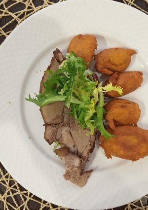 Sült vaddisznócomb édesburgonya krokettel recept fotója