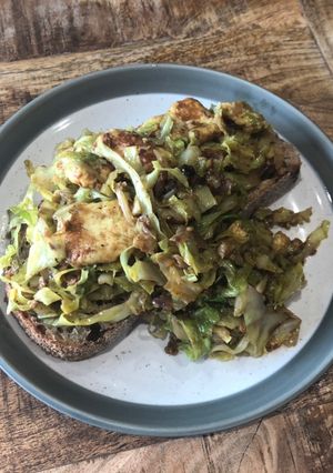 A picture of Shredded Cabbage and Halloumi Open Sandwich.