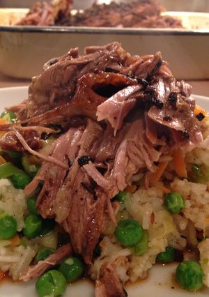 A picture of Merguez-spiced Slow Roast Shoulder of Lamb.