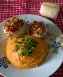 Filet de merluza relleno de verduras y puré de calabazas