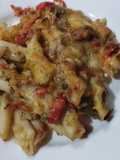 Macarrones de bacalao con pimientos