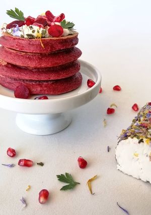 Une photo de Pink Pancakes au fromage de chèvre