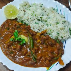 A picture of Restaurant Style Rajma Masala with Jeera Rice.
