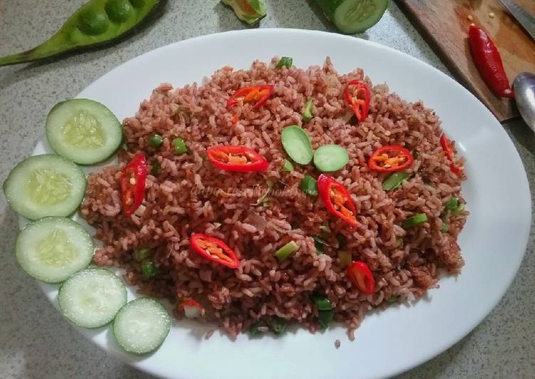 Nasi Goreng Pete Rendah Minyak (Nasi Merah)