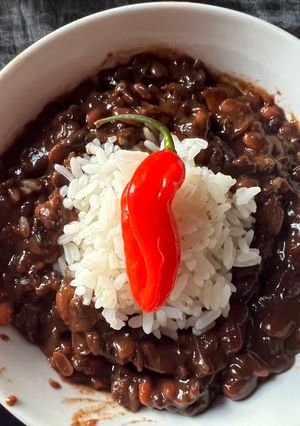 A picture of Soy n black bean chili 🌶️.